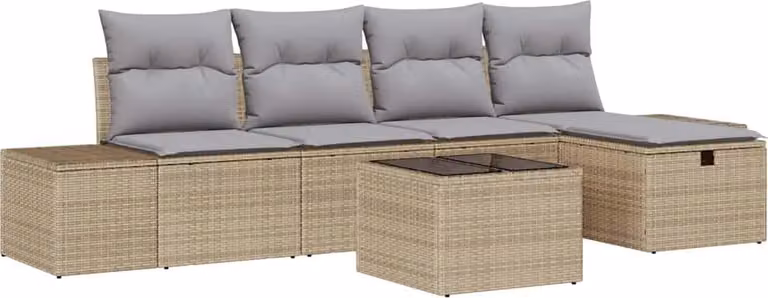 Set Divano da Giardino con cuscino 6 pcs Beige polyrattan