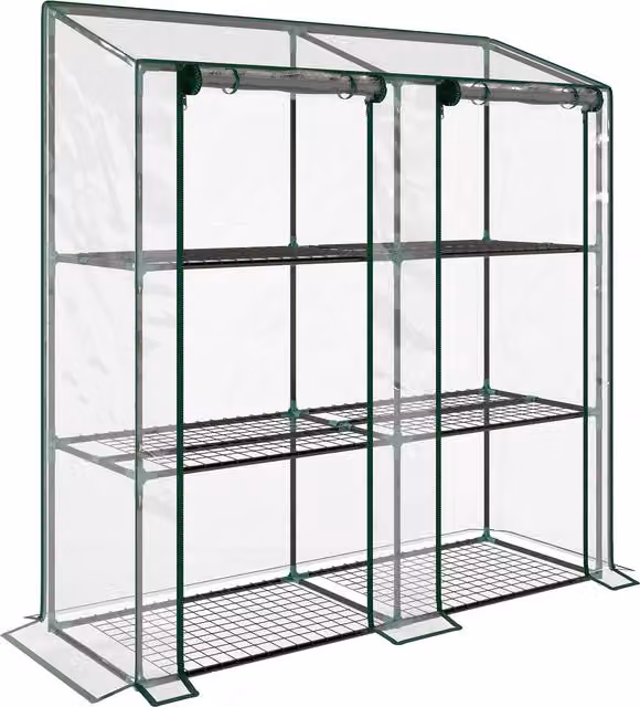 Serra da giardino Outsunny trasparente con copertura in PE, 6 mensole e 2 porte avvolgibili, L 143 cm x P 46 cm x H 151 cm – 1