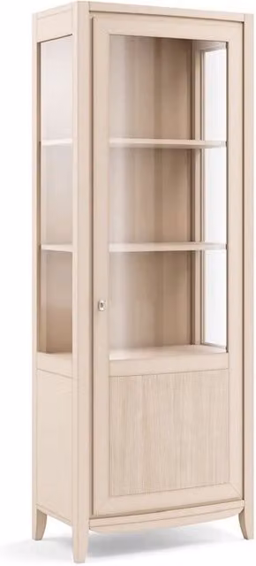 Vetrina contemporanea con decoro onda e ante in vetro di Mobili 2G in legno naturale beige L: 70 cm, P: 42 cm, H: 200 cm – 1