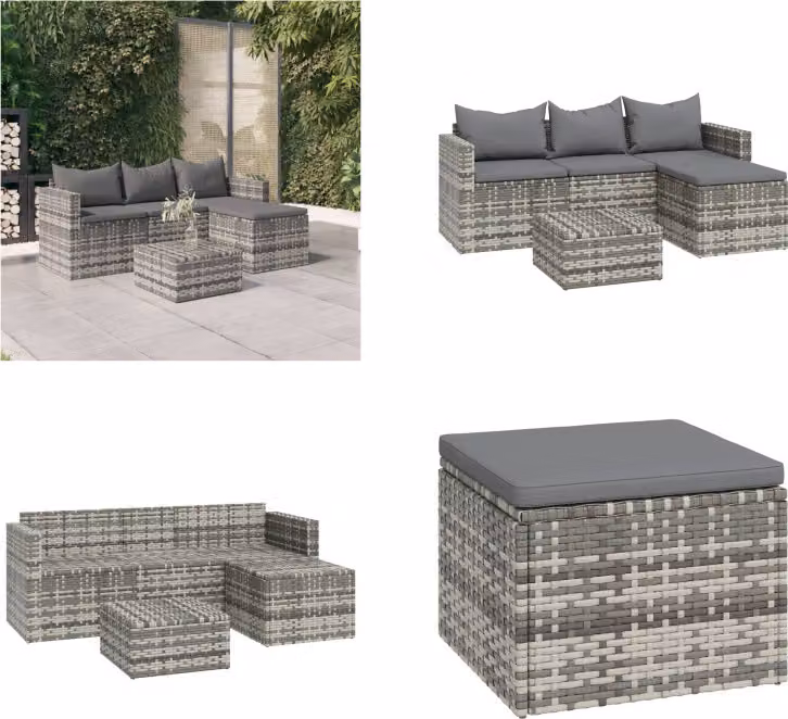 vidaXL Set salotto da giardino 3 pezzi con cuscini in poly rattan grigio - Set salotto da giardino - Set salotto da giardino - Set salotto - Set arredo giardino