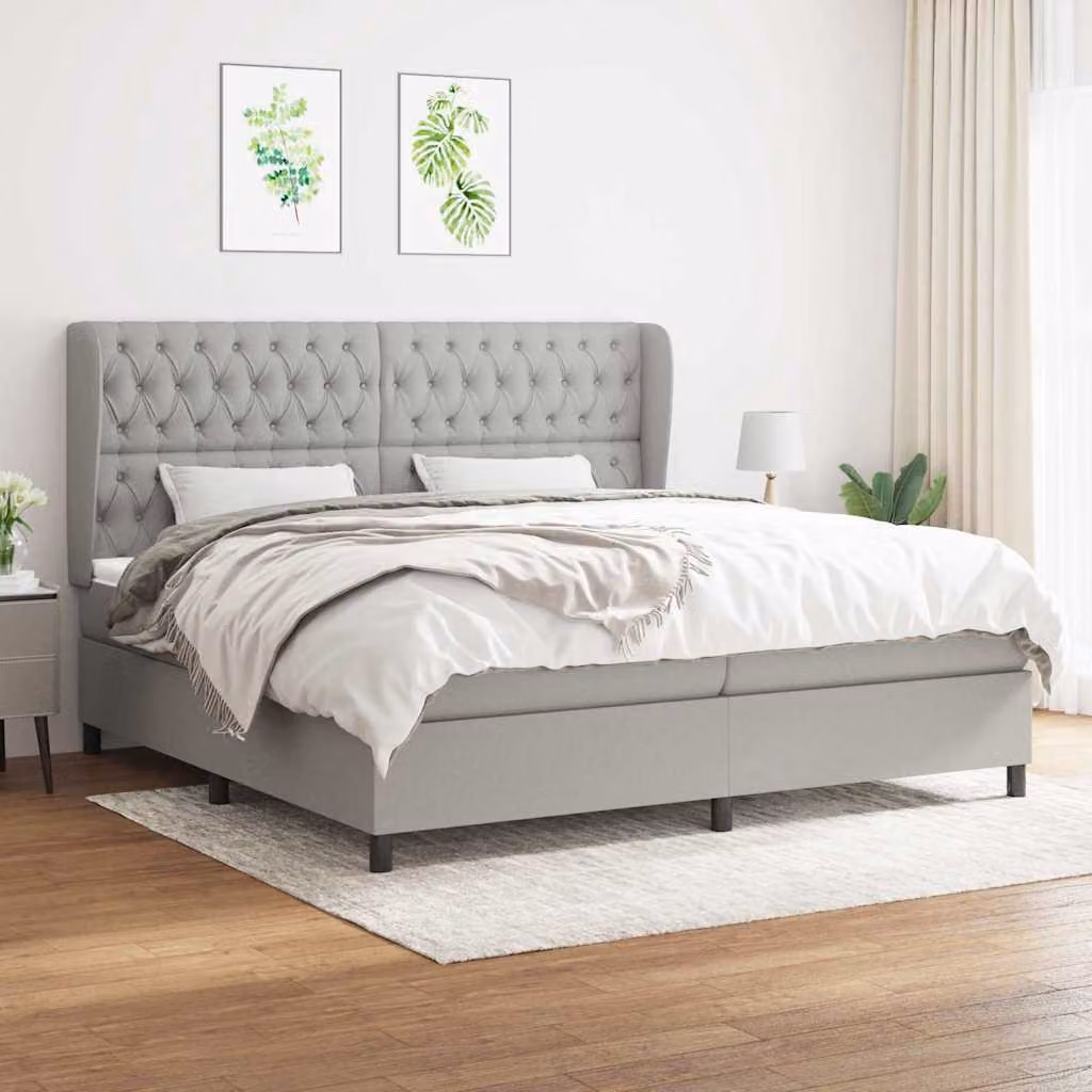 vidaXL Giroletto a Molle con Materasso Ibrido in Tessuto Grigio e Bianco L/P/H: 200 x 200 x 128 cm – 1