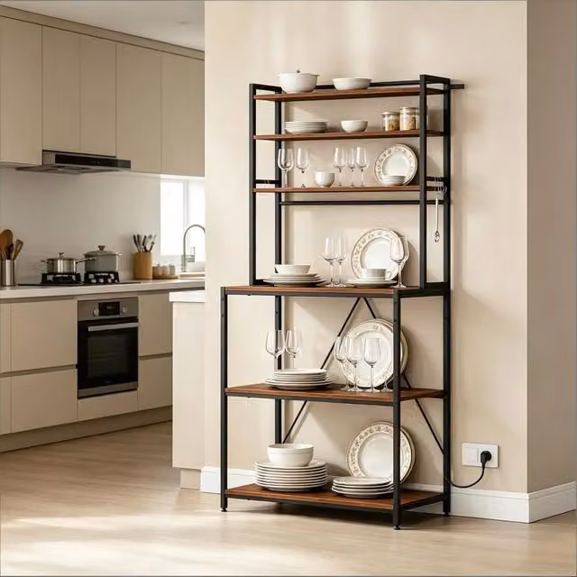 Mensola da cucina con prese REDOM in stile rustico marrone L: 80 cm, P: 40 cm, H: 167 cm