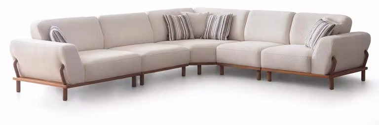 Modernes Weißes L-förmiges Ecksofa Stoff Holz Wohnzimmer Couch