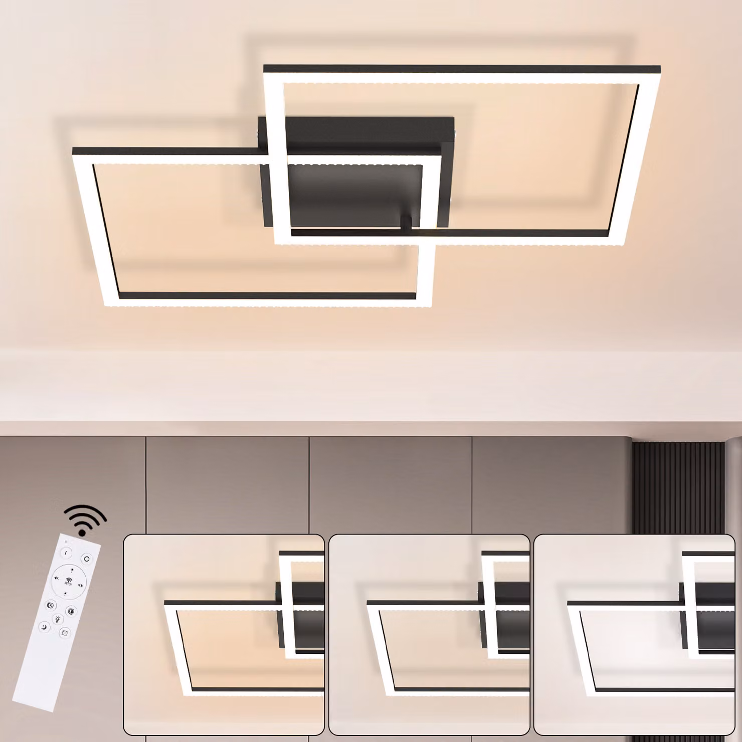 ZMH Plafoniera LED - Dimmerabile con telecomando Lampada da soggiorno Nero Lampada da camera da letto Design moderno Lampada da cucina 3000K - 6500K