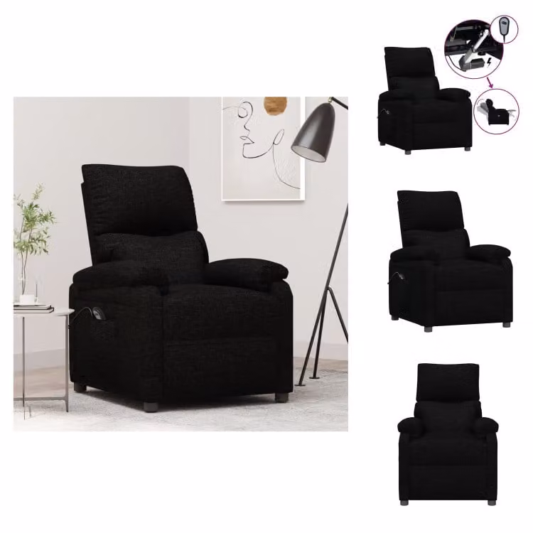 vidaXL Poltrona relax elettrica in tessuto nero - Poltrona