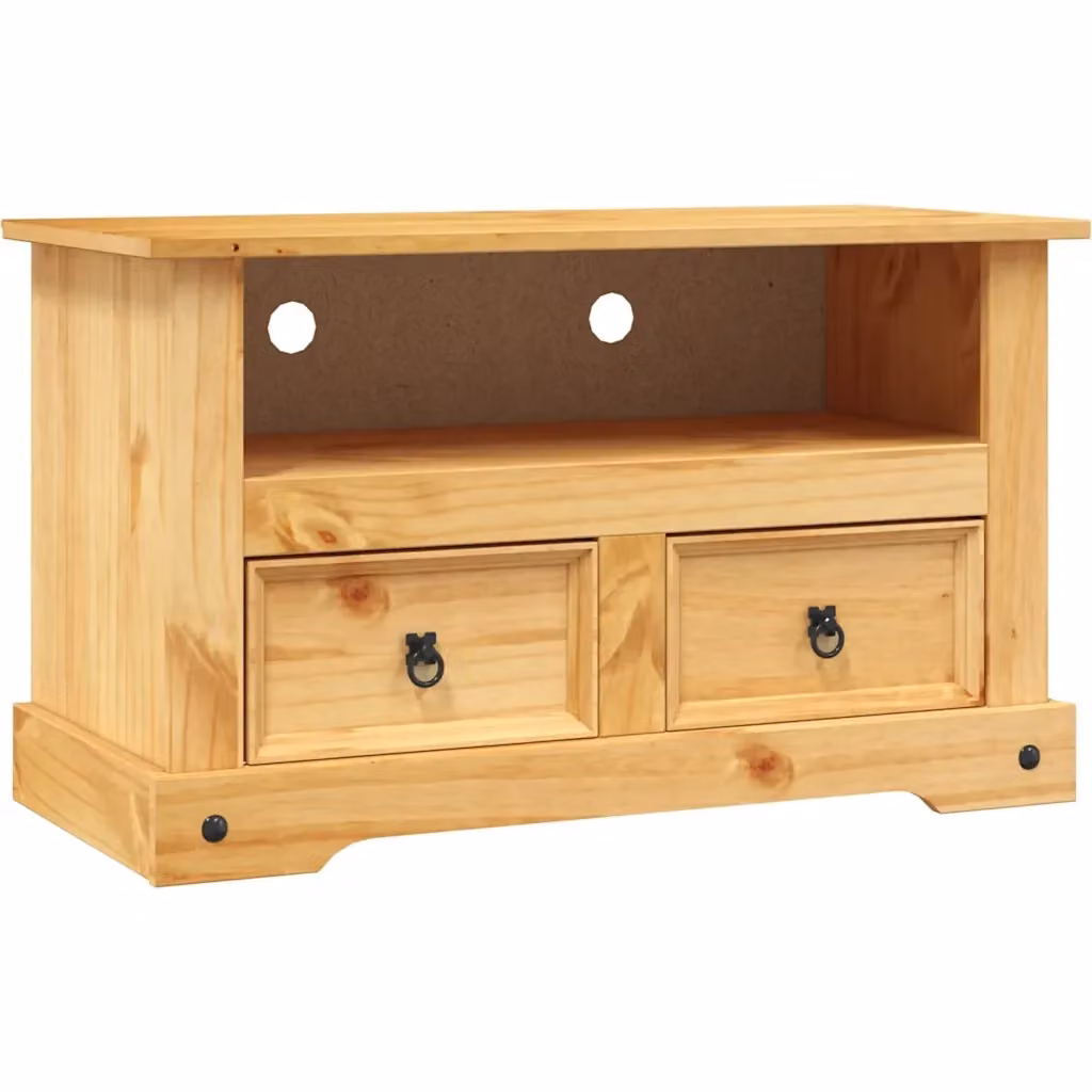 Mobile Porta TV in Legno di Pino Messicano Rustico vidaXL, Colore Marrone, L 91 cm x P 43 cm x H 56 cm – 2