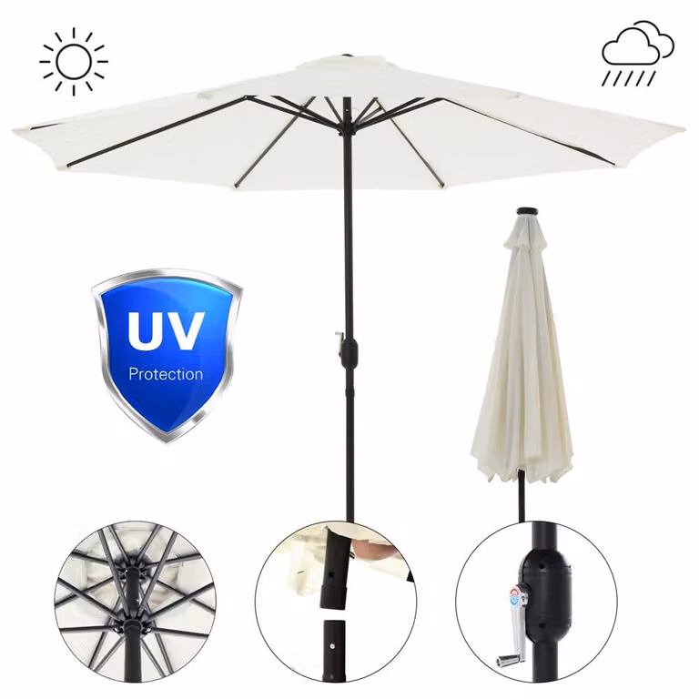 Ombrellone da mercato Ø3m beige Illuminazione Ombrellone da spiaggia Ombrellone da giardino UV