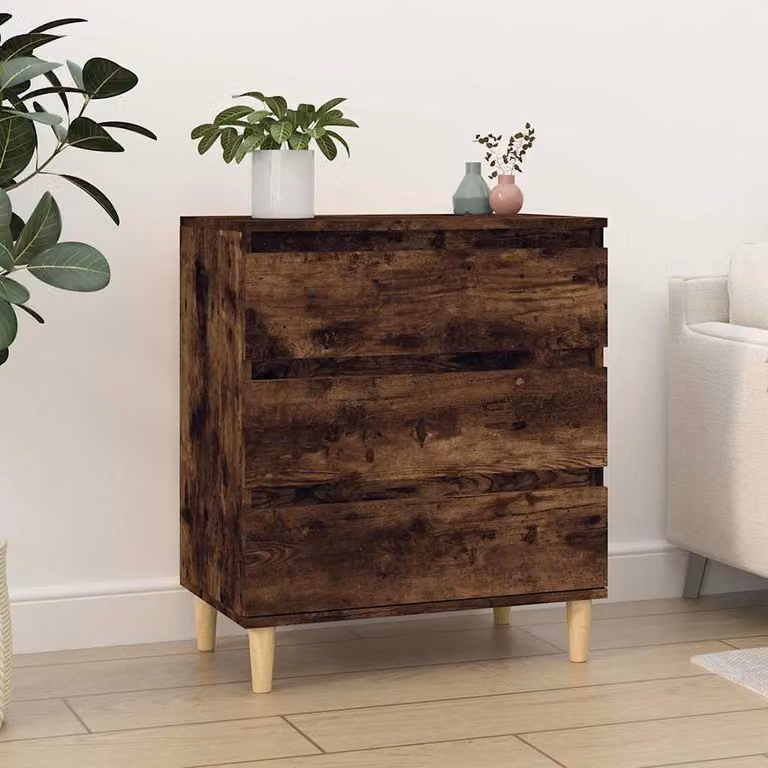 Credenza moderna vidaXL in legno multistrato e MDF, colore rovere fumo, L: 60 cm, P: 35 cm, H: 70 cm