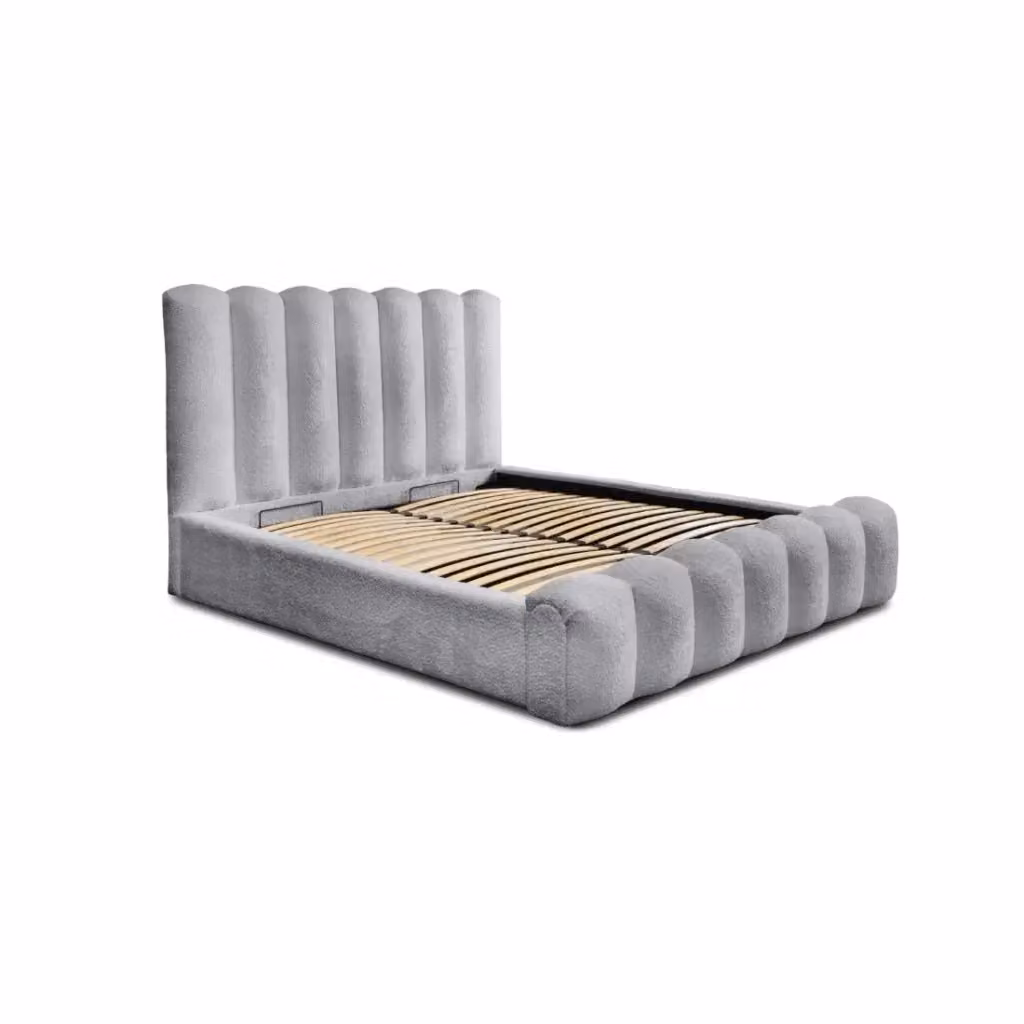 Letto con contenitore BADJA Meublorama in tessuto bouclé Perla d'alba L/P: 140 x 200 cm con rete sollevabile – 2
