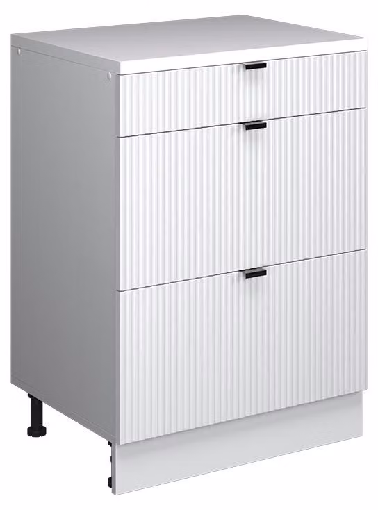 Mobile cucina sottotetto Vicco R-Line Ondulazione bianca 60 cm senza inclinazione con 3 cassetti, Model 61738