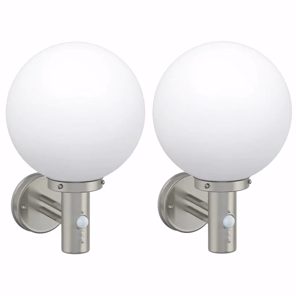 Set di 2 lampade da parete esterne vidaXL in argento con sensore di movimento, protezione IP44, L/P/H: 28 x 25 x 38 cm