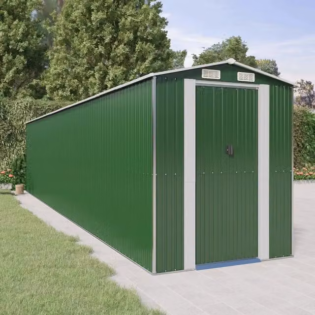 Capanno da Giardino vidaXL in Acciaio Zincato Verde con Porte Scorrevoli L: 938 cm, P: 192 cm, H: 223 cm
