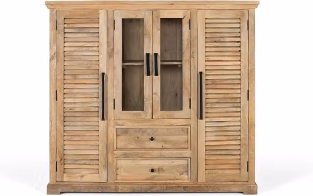 Credenza in legno di mango marrone con ante in vetro trasparente di Giner Y Colomer in stile rustico