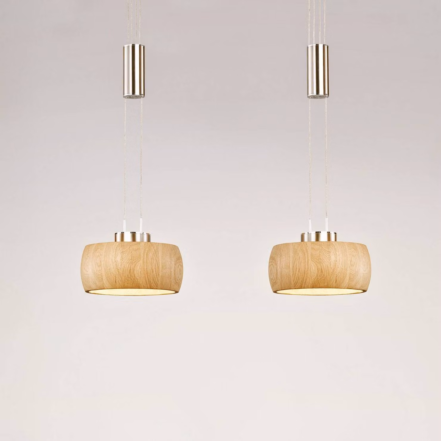 FISCHER & HONSEL Lampada a sospensione Shine-Wood, dimmerabile, Legno chiaro, Soggiorno / Sala da pranzo, Legno, Moderno, Lampada a sospensione
