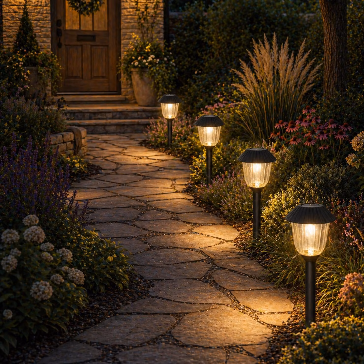 Lampade da esterno a LED e solari - Lampade da giardino con picchetto - A: 31,5 cm - Sensore di luce - Set da 4
