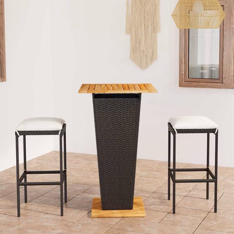 vidaXL Set Bar da Giardino Moderno in Legno di Acacia e Polyrattan Nero e Bianco