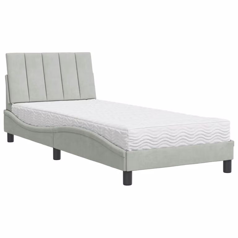 Letto con Materasso Hanko Grigio Chiaro 90x200 cm in Velluto