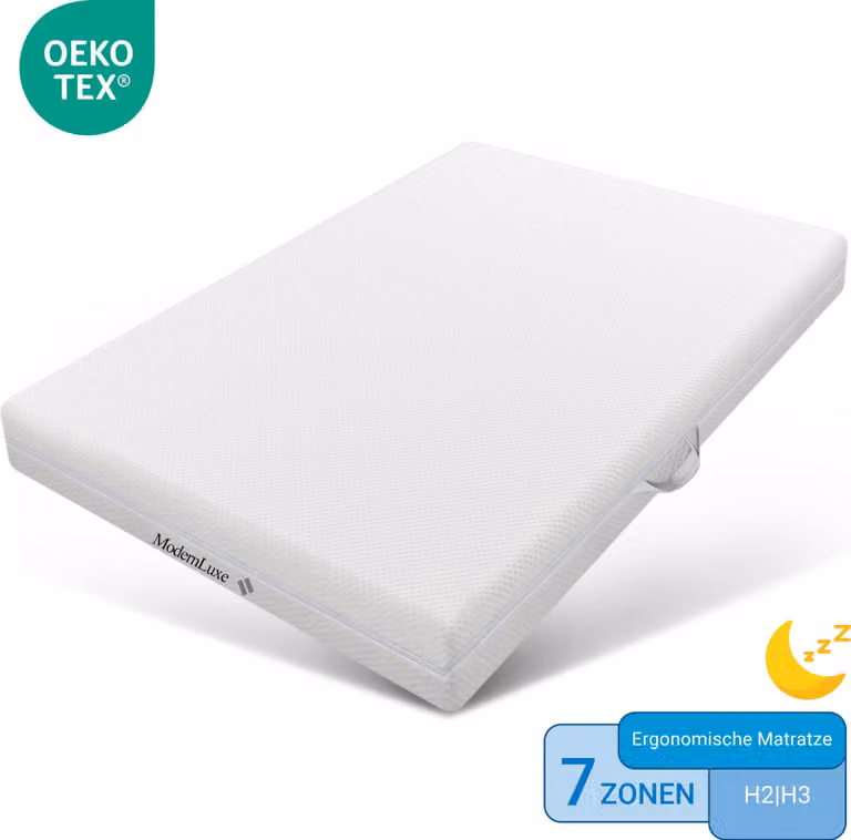 Materasso in schiuma fredda Merax 160x200 20 cm, schiuma comfort a 7 zone, materasso reversibile H2 & H3, rivestimento lavabile, maniglie, bianco