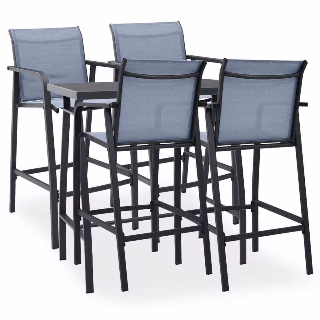 The Living Store Set bar da giardino 5 pezzi nero e grigio