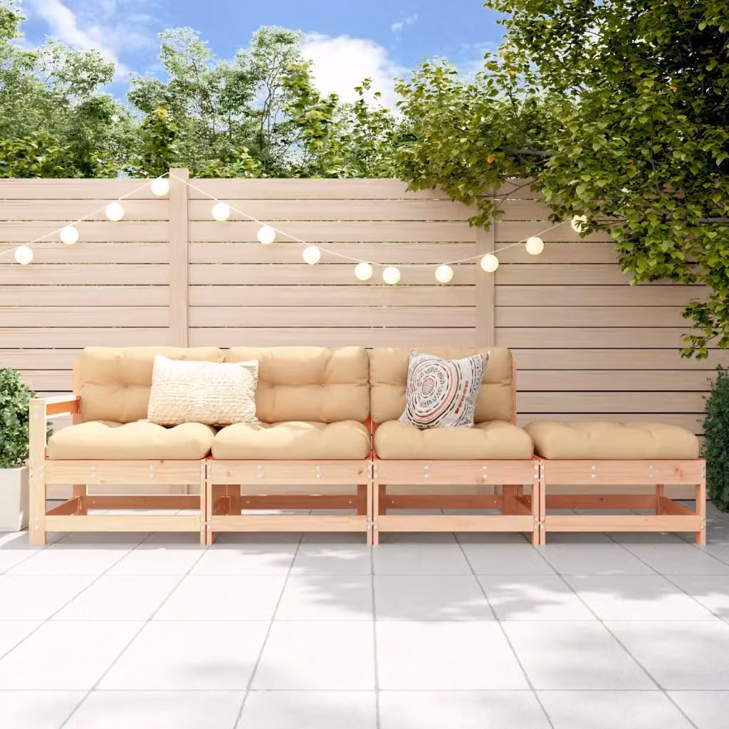 vidaXL Set Salotto da Giardino 4 pz in Legno di Pino con Cuscini Marrone e Beige