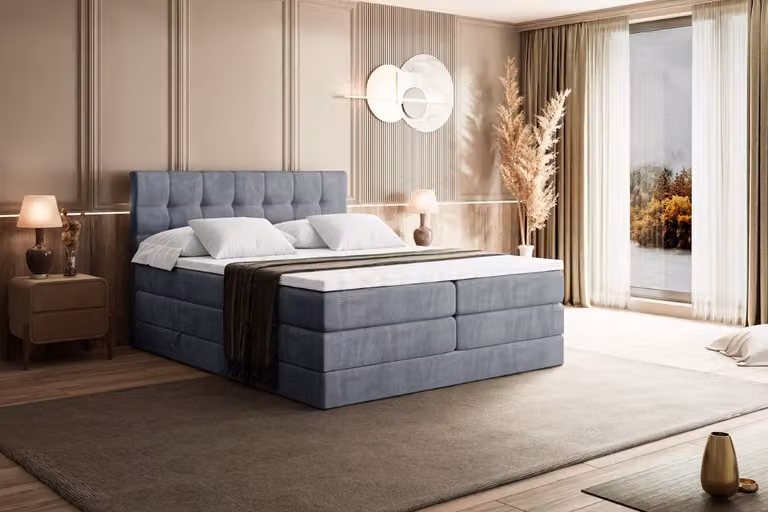 Letto boxspring ALTDECOR con materasso e rete a doghe - BERO KING 160x200 cm - Grigio velluto - Topper, letto imbottito con contenitore, letto con vano portaoggetti H3 e H4 - Materasso, letto matrimoniale, letto boxspring