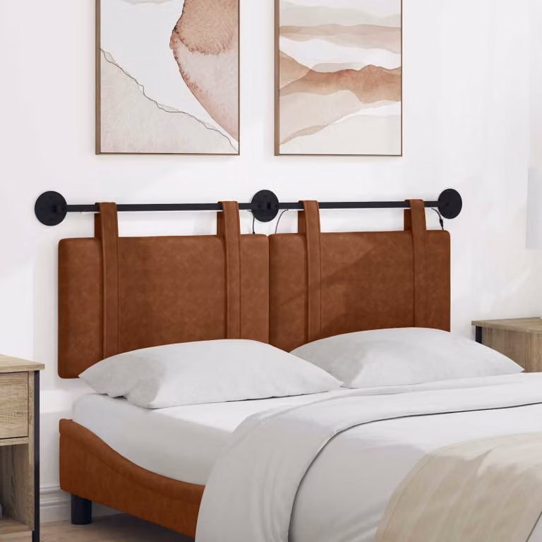 Testiera per letto sospesa vidaXL in similpelle marrone con illuminazione integrata L: 130 cm, P: 5 cm, H: 55 cm