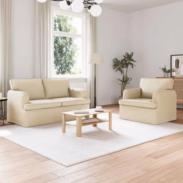 Set di 2 divani moderni vidaXL in tessuto beige con struttura in metallo e cuscini inclusi