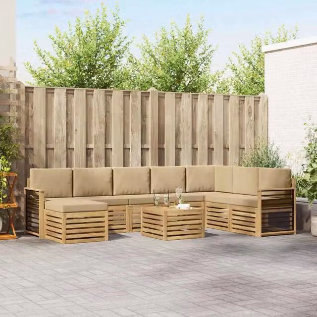 Set di divani moderni vidaXL in legno di acacia massello con cuscini beige per giardino o terrazzo
