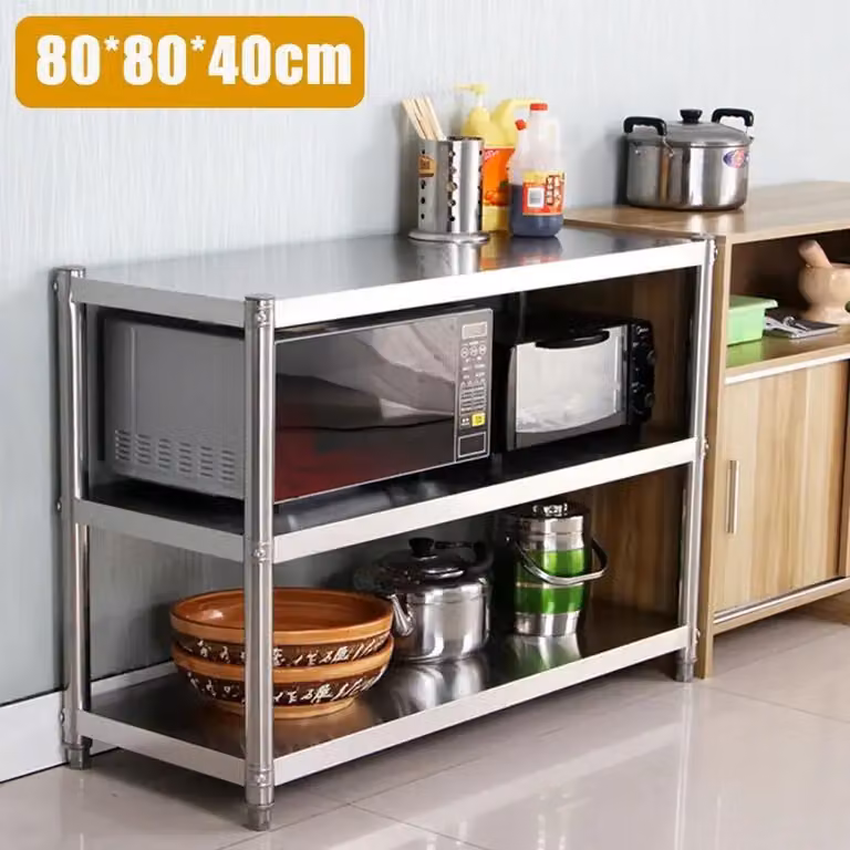 Tavolo da cucina in acciaio inossidabile, a 3 ripiani, dimensioni 80x40x80 cm, scaffale metallico portaoggetti