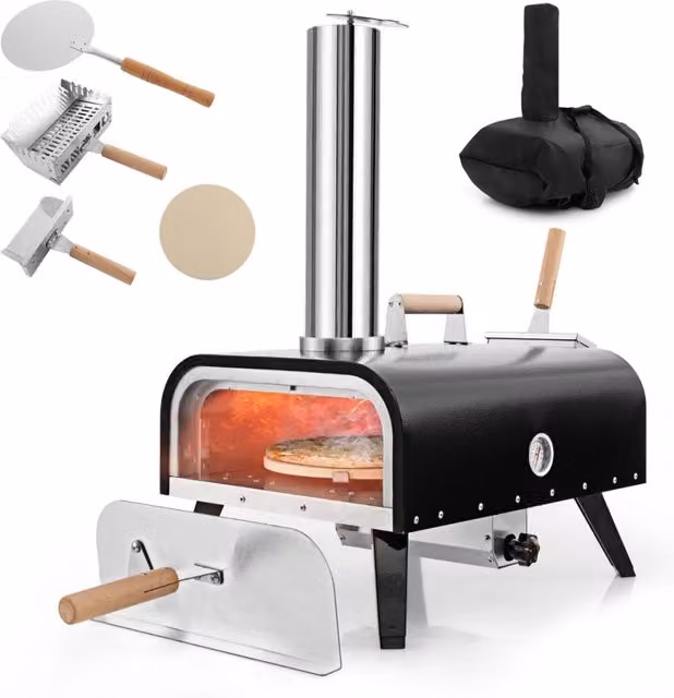Forno per pizza portatile con pietra per pizza da 30cm, Forno per pizza da esterno in acciaio inossidabile a 3 strati
