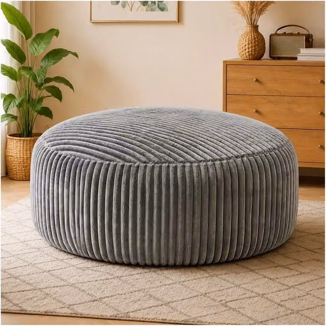Divano Sdraio Tondo Minimal in Velluto Grigio con Riempimento in Memory Foam Sminuzzato e Rivestimento Rimovibile – 1