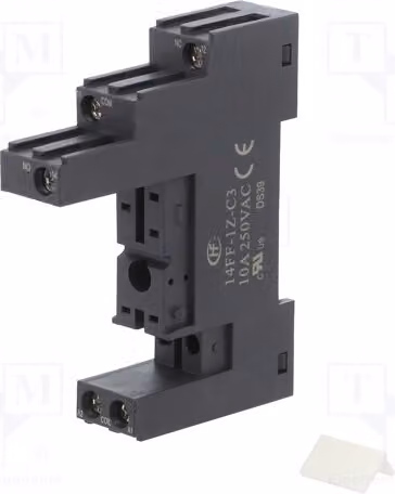 1 x Zoccolo da 10A, 250VAC, con 5 contatti. Montaggio: su guida DIN, per pannelli 14FF-1Z-C3. Elettromagnetico