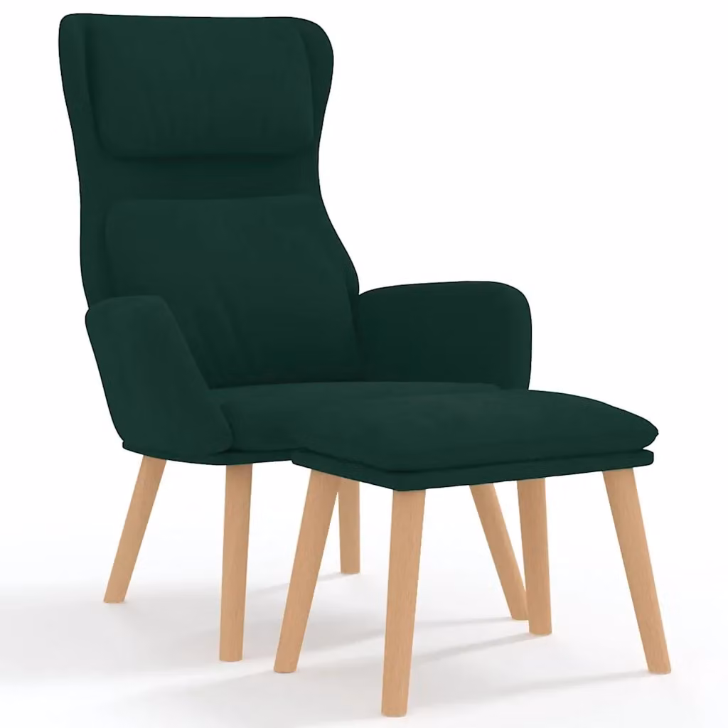 Poltrona Relax con Poggiapiedi vidaXL in Velluto Verde con Braccioli e Imbottitura in Schiuma – 2