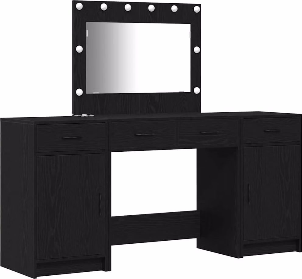 Tavolo da Trucco con cassetto 3 pcs Nero Legno multistrato