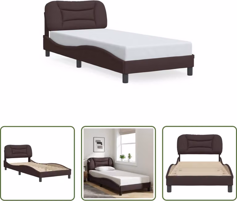 The Living Store Struttura letto con testiera in tessuto marrone scuro 90x200 cm