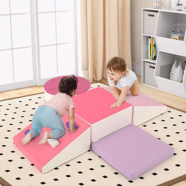 Costway Set di 6 blocchi da arrampicata in schiuma morbida per interni con chiusure a velcro, Rosa