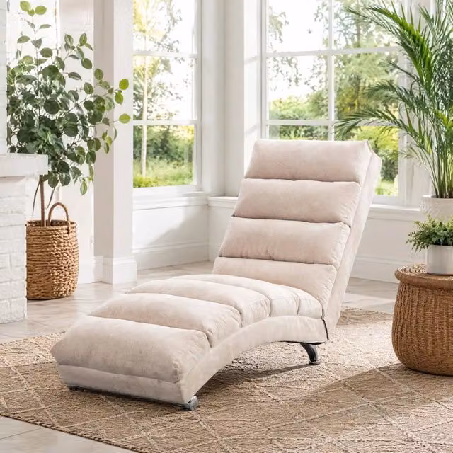 Chaise longue massaggiante 55x148 cm beige in lino, vibrazione