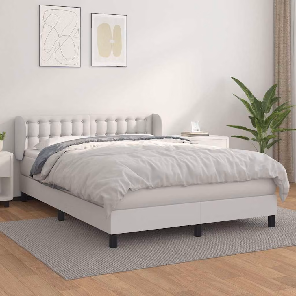 vidaXL Giroletto a Molle con Materasso Bianco in Similpelle L/P: 140 x 200 cm – 1