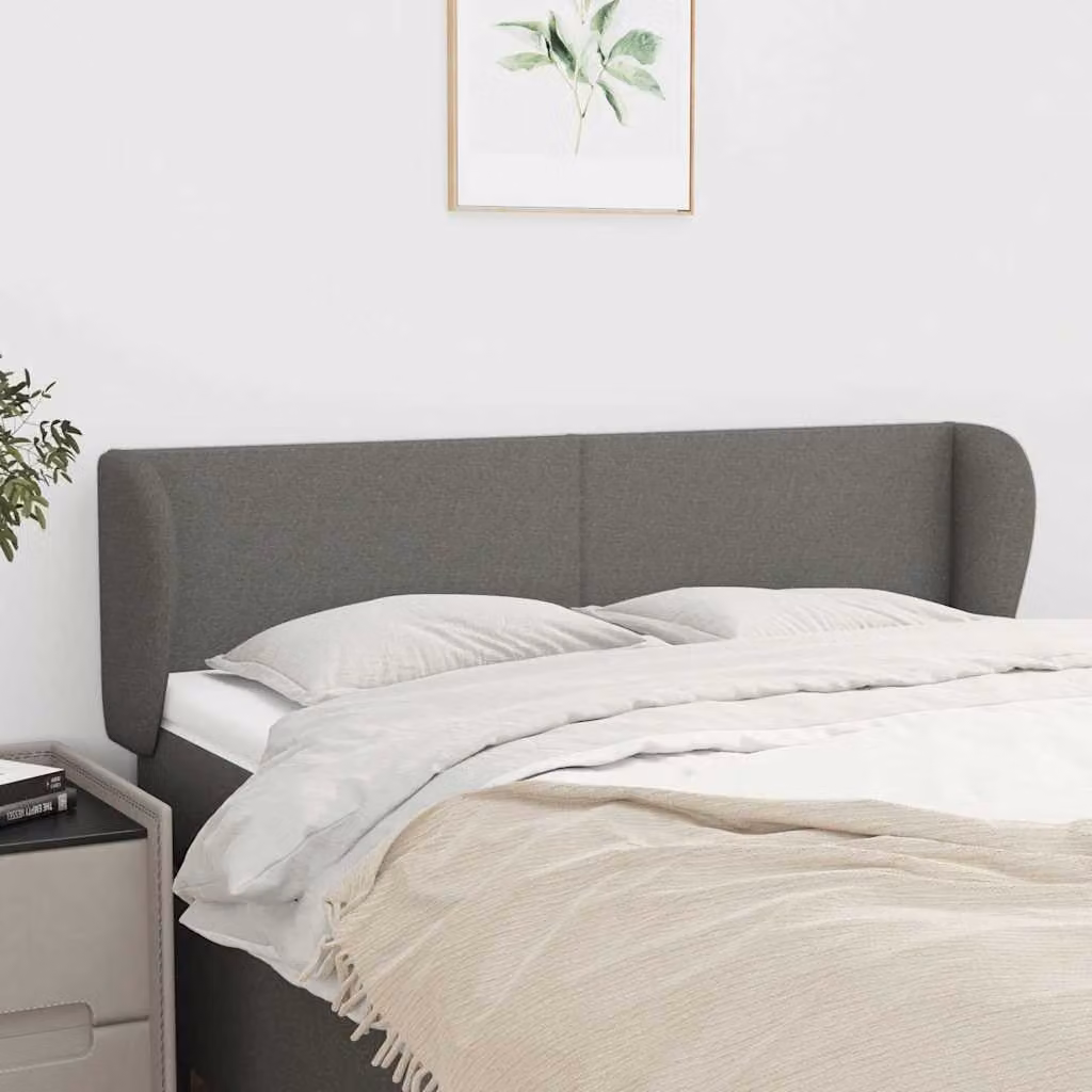 Testiera ad orecchio vidaXL in tessuto grigio scuro con struttura in legno L: 147 cm, P: 23 cm, H: 78-88 cm