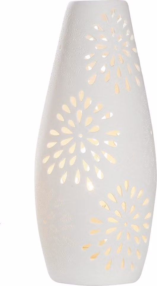 Lampada da soffitto Gilde, forma sferica, bianca, con decorazioni floreali. Attacco E14, massimo 40 Watt. Lunghezza 14,5 cm, larghezza 14,5 cm, altezza 34,0 cm. Codice prodotto: 33768