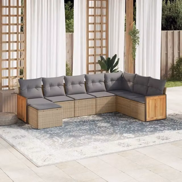 Set Divano da Giardino 8 pz con Cuscini Beige in Polyrattan 3227928