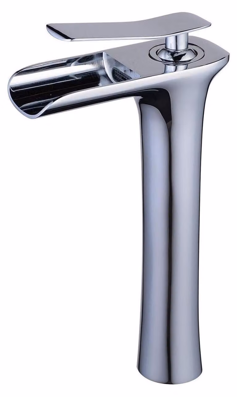 Miscelatore per lavabo a cascata, monocomando, in ottone cromato, finitura argento, attacco 1/2 pollice