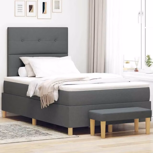 Letto matrimoniale moderno vidaXL con testiera in tessuto grigio L: 120 cm, P: 200 cm, H: 128 cm