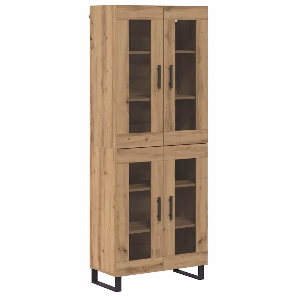 Set di 2 credenze vidaXL in rovere e vetro per soggiorno e sala da pranzo, L/P/H: 69,5 x 34 x 180 cm – 2