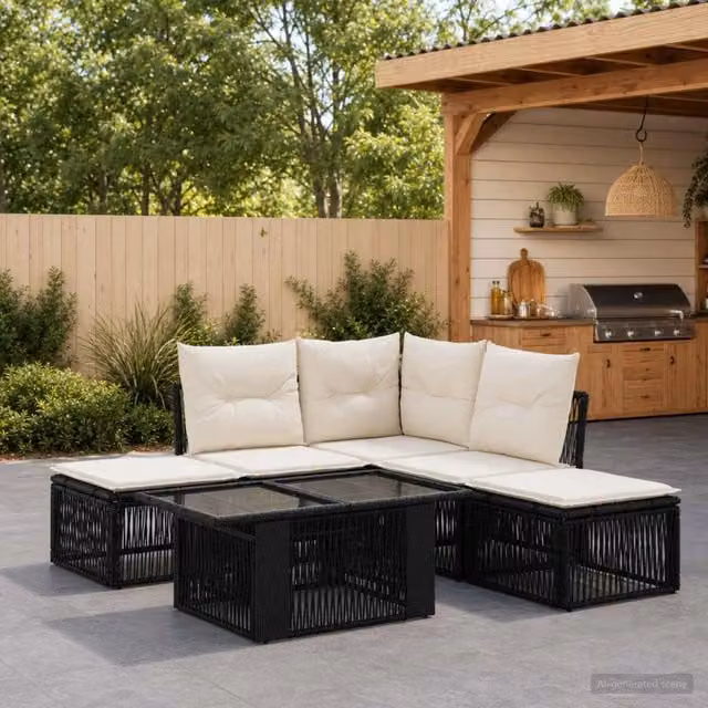 Set Divano da Giardino 6 pz Nero polyrattan 3436471