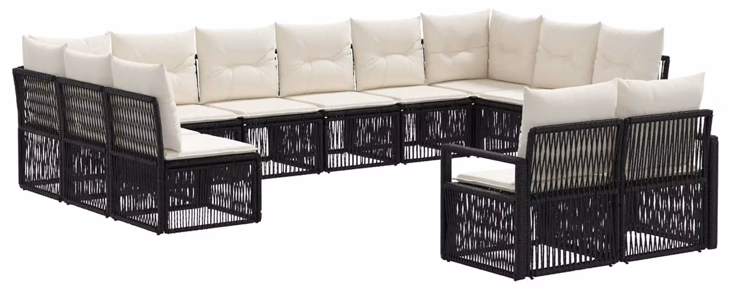 Set di divani da giardino, 12 pezzi, in rattan sintetico nero