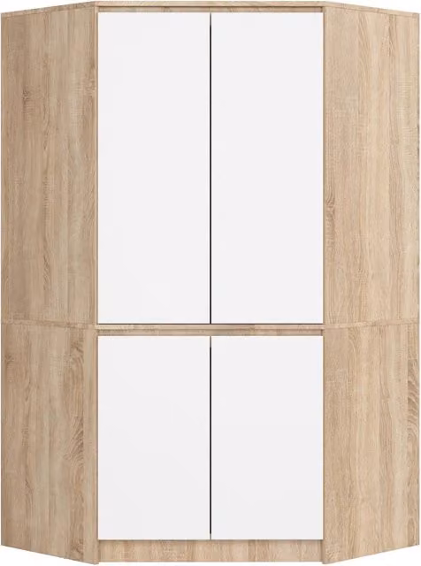 Armadio ad angolo AKORD S100 Sonoma Quercia 100 cm 4 ante inserto frontale Bianco 100x50x180 cm
