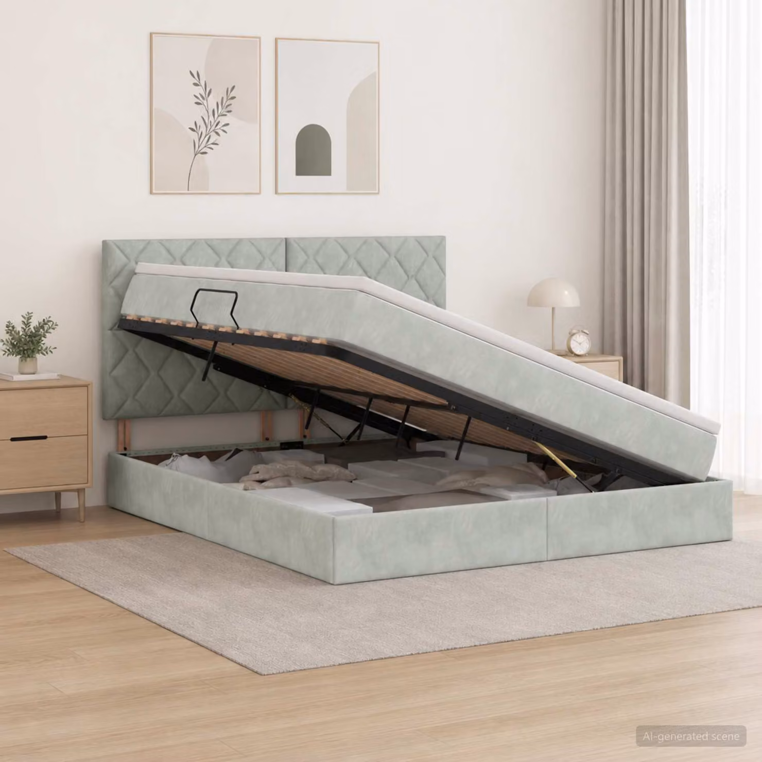 Letto moderno con contenitore e materasso vidaXL in tessuto grigio, L/P/H: 180 x 200 x 140 cm