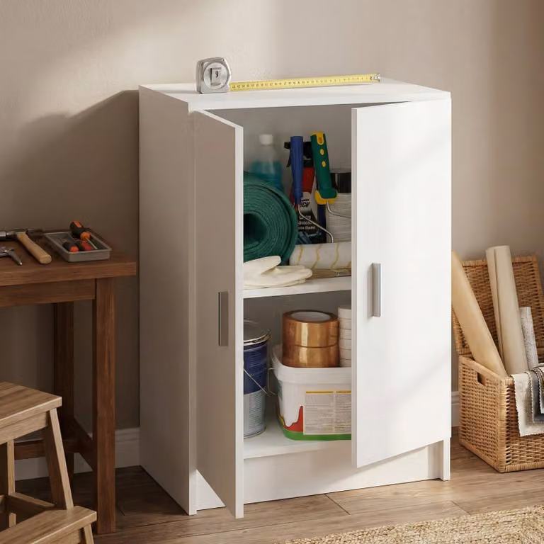 Dmora Armadio Multiuso 2 Ante Pan 37x80h cm Bianco, 2 Ante 2 Vani