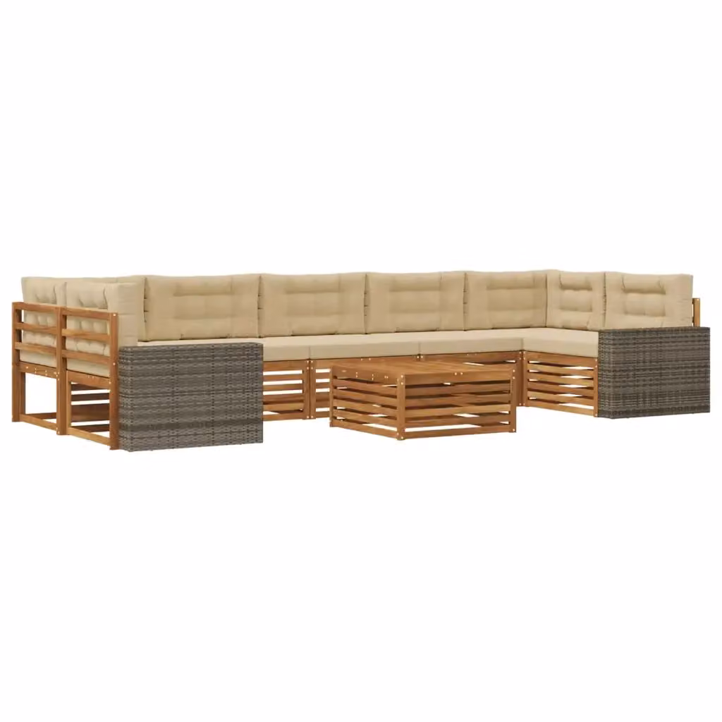 Set di divani da esterno vidaXL in legno di acacia con cuscini beige e tavolino da giardino moderno 8 pz – 2